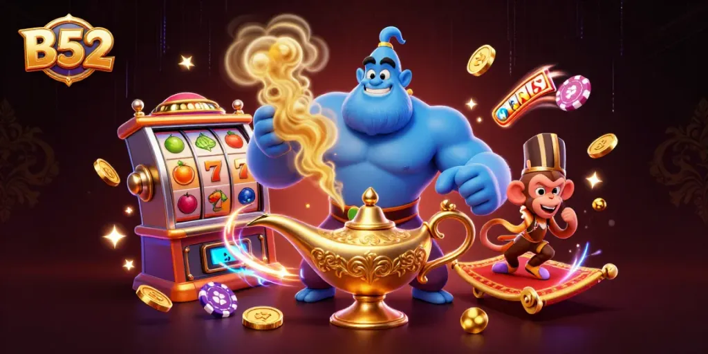Spin the B52 slots with thrilling jackpot reels and golden coins flying around.