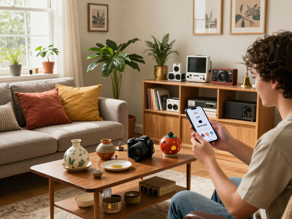 Discover unique second-hand treasures on ROKOK88 in a warm living room.