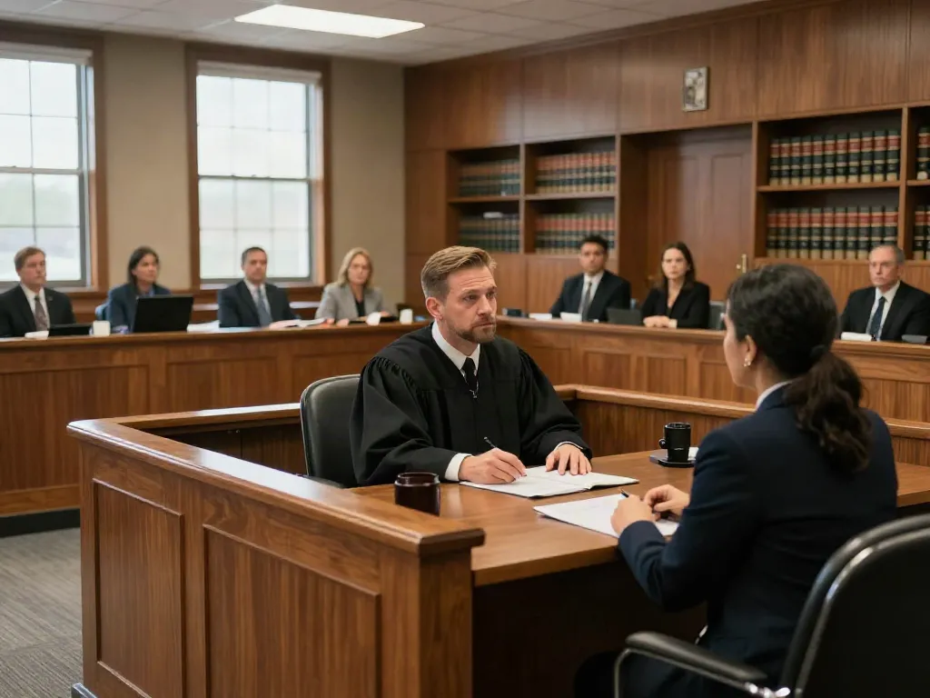 Cobb County DUI court session with judge, defendant, and attorney showcasing serious legal proceedings.