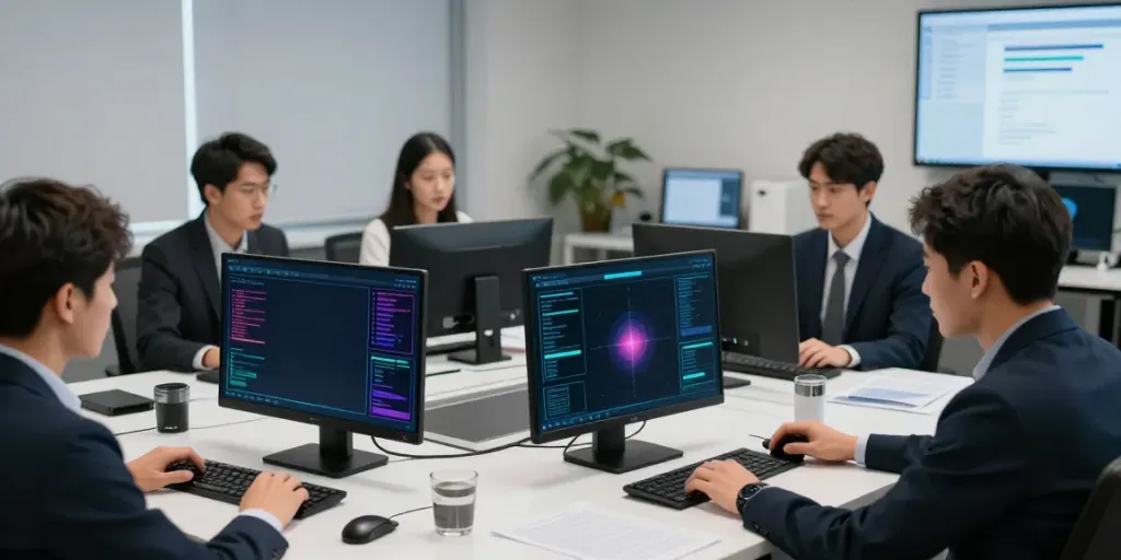 Red team assessment in action, showcasing a professional cybersecurity team analyzing real-world attack data and threats.
