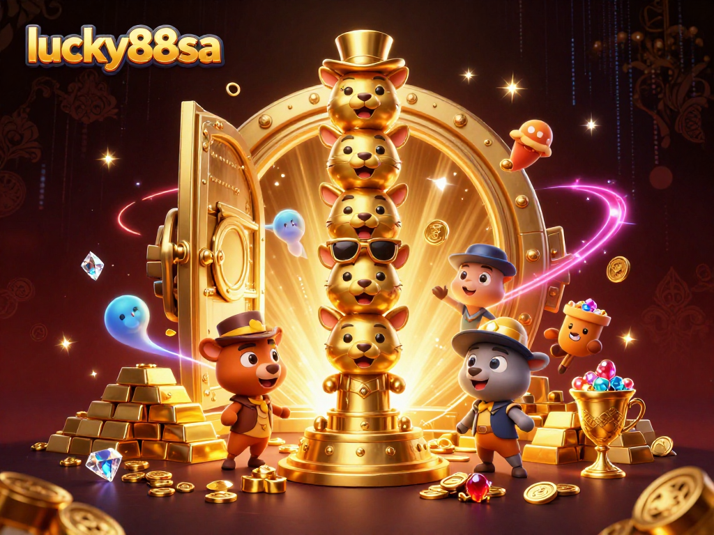 Engage with the vibrant world of lucky88sa, showcasing a golden totem amidst dazzling casino treasures.