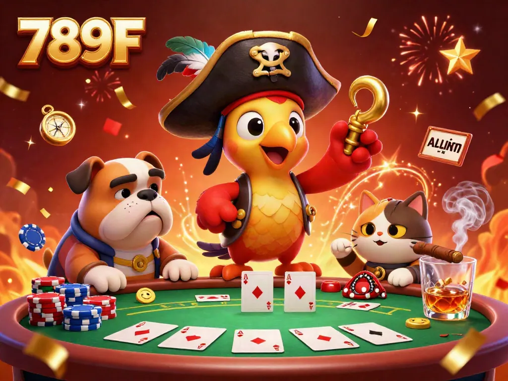 Experience the excitement of 789F casino with vibrant characters and dynamic poker action.