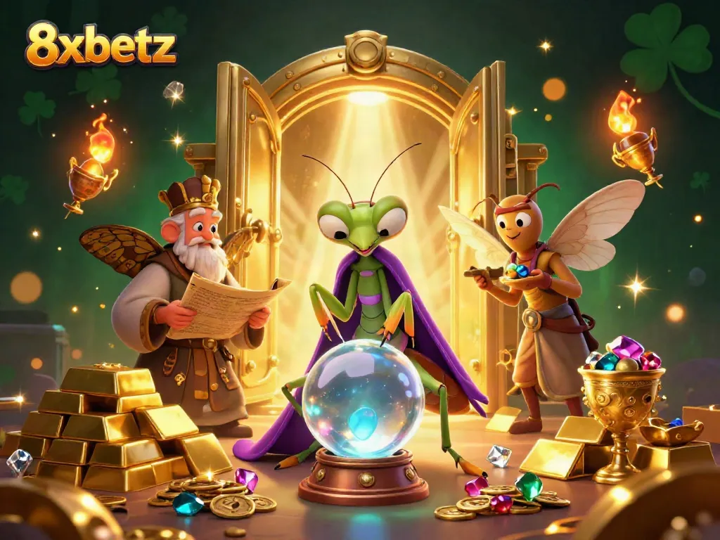 Engage with the 8xbetz fortune teller scene filled with treasures and mystical charm in a vibrant casino atmosphere.