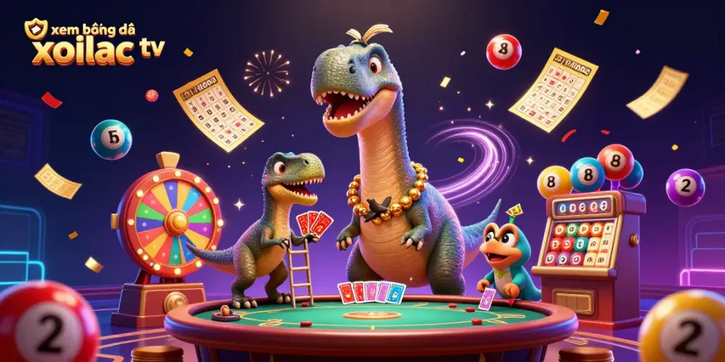 Experience xem bóng đá xoilac tv's vibrant, engaging casino-themed 3D illustration with unique characters and elements.