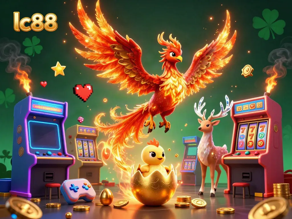 Experience thrilling gameplay with lc88 as a 3D cartoon phoenix and exciting gaming elements surround the action.