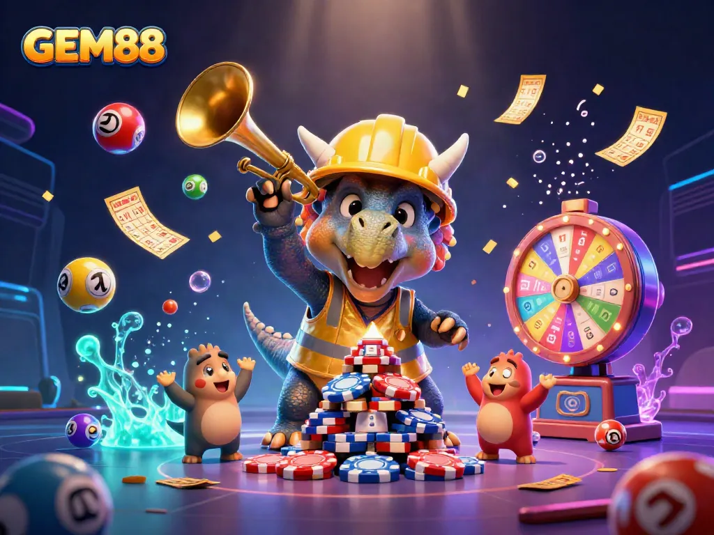Experience GEM88 action with vibrant lottery elements and a festive atmosphere.