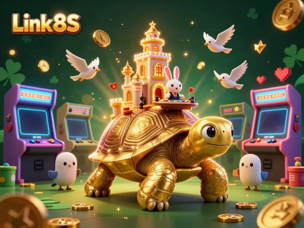 Experience epic gambling action with Link 8S, featuring a whimsical tortoise casino and charming rabbit dealer.