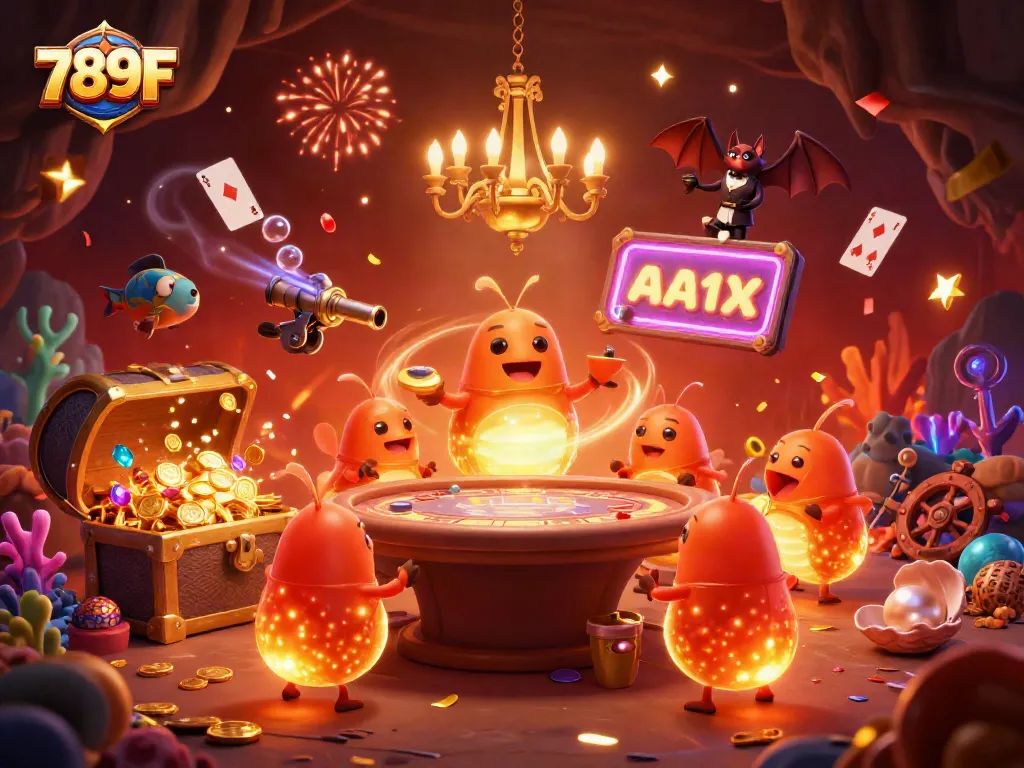 Experience the thrill of 789F casino with glowing characters and exciting game elements.