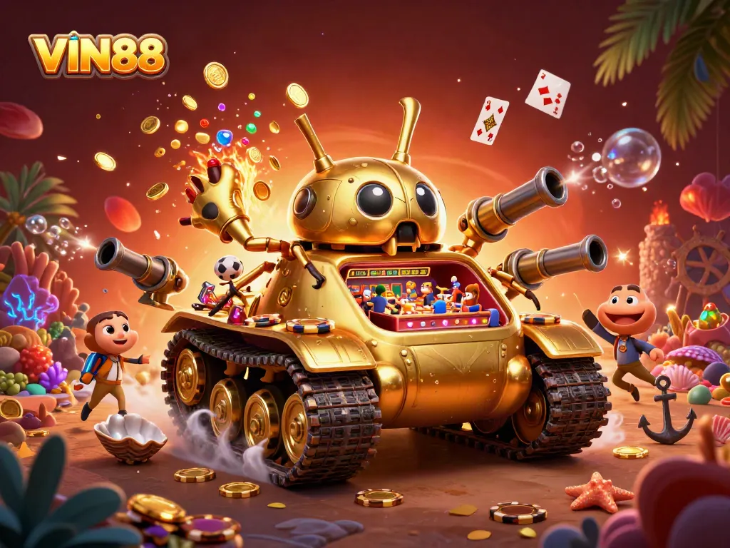 Experience thrilling gameplay at VIN88 with a vivid and dynamic illustration of a casino adventure.