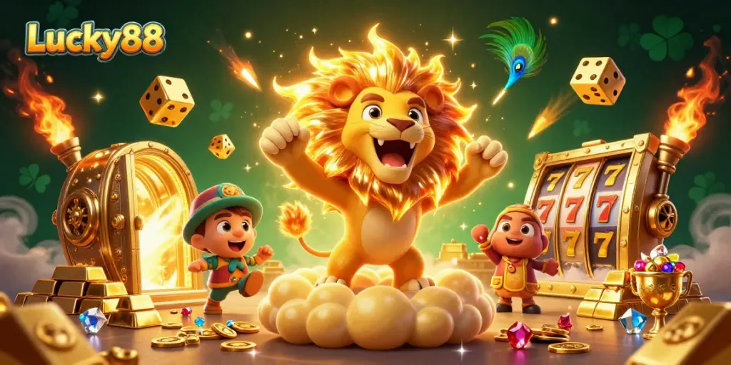 Experience the thrill of winning big at Lucky88 with colorful game elements and dazzling treasures!