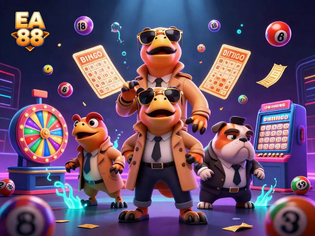Experience the excitement of EA 88 with raptors in a trench coat entering a VIP lounge, surrounded by dynamic casino elements.