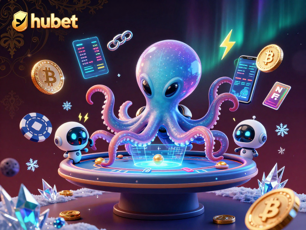 Win big at hubet with an alien octopus dealing poker in an exciting cosmic scene.