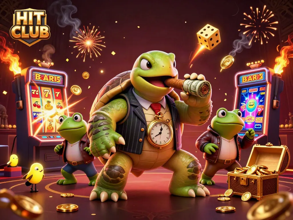Experience thrilling gameplay and big wins at HIT CLUB, featuring vibrant 3D characters and slot machines.