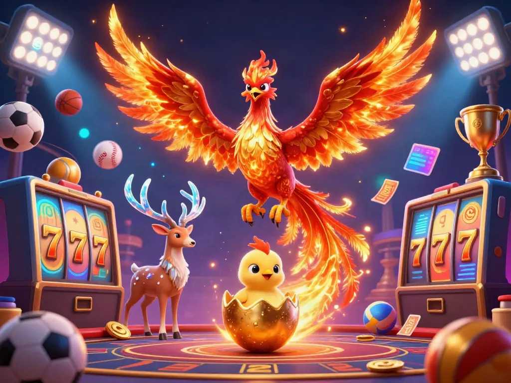 Slot yang menarik dengan phoenix dan elemen perjudian dalam ilustrasi 3D yang dinamis.