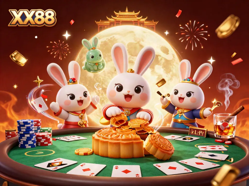 Experience thrilling gaming at XX88: a vibrant 3D illustration showcasing a casino moon scene.