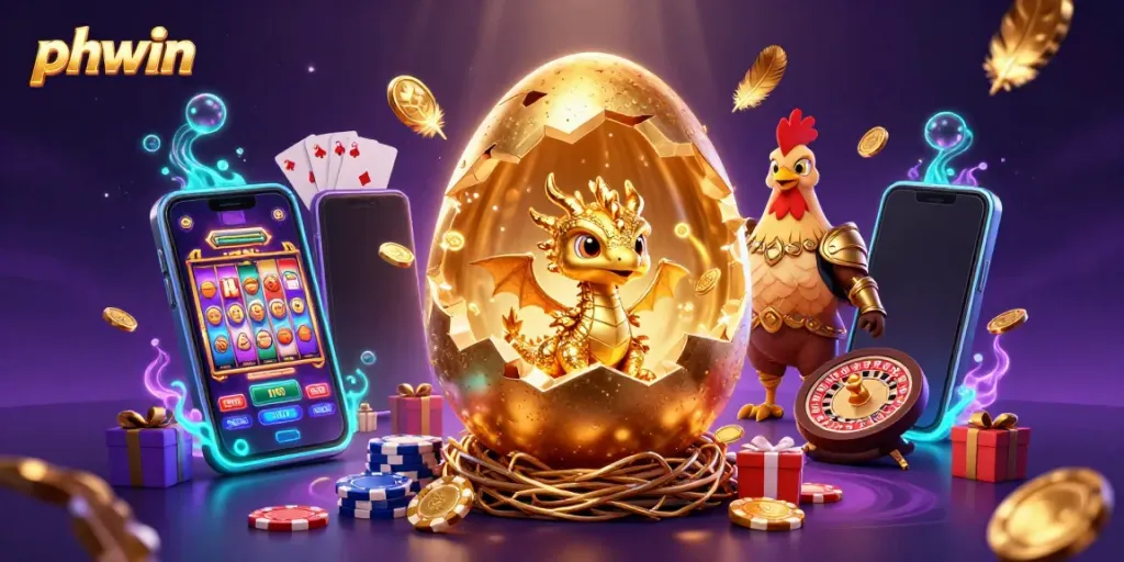 Experience the thrilling realm of phwin with golden gaming elements and a captivating dragon.