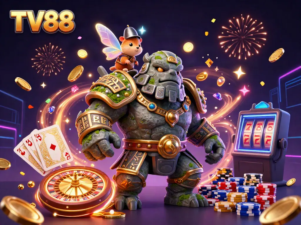 Experience thrilling gameplay and excitement at TV88 with dynamic casino scenes and vibrant characters.