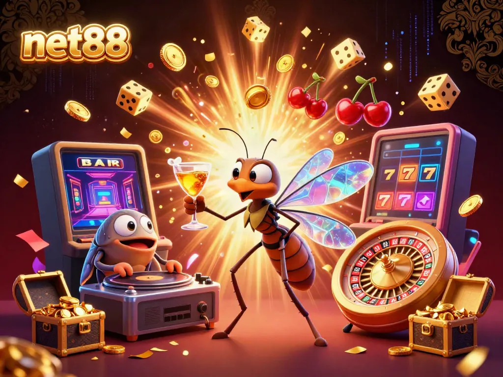 Experience the thrill of net88, with vibrant casino elements exploding into action in a dynamic 3D scene.