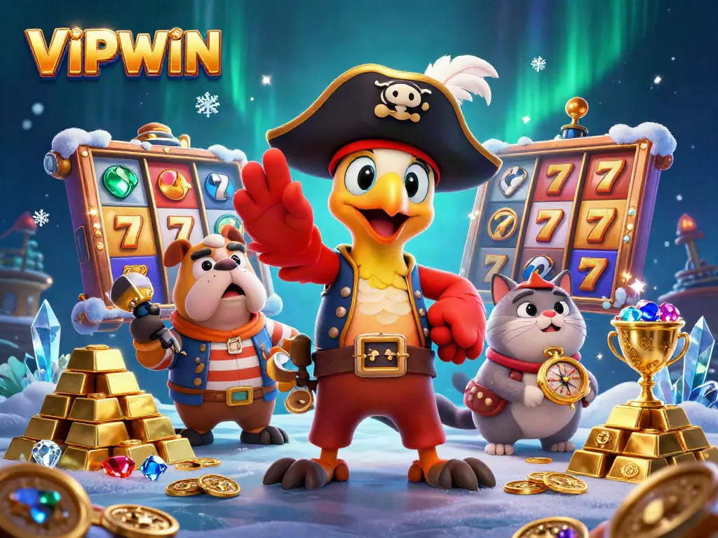 Experience VIPWIN with a pirate captain parrot leading a thrilling slot adventure full of jewels and treasures.