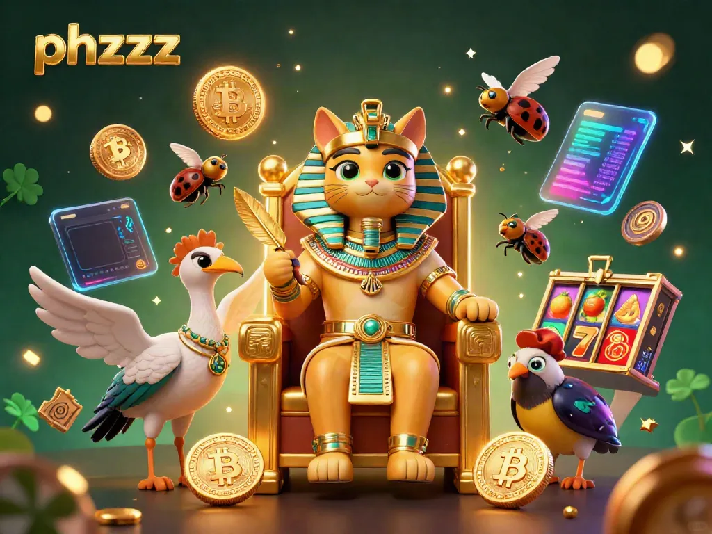 Experience winning with phzzz in an ultra-detailed casino illustration featuring Egyptian themes and vibrant slot elements.