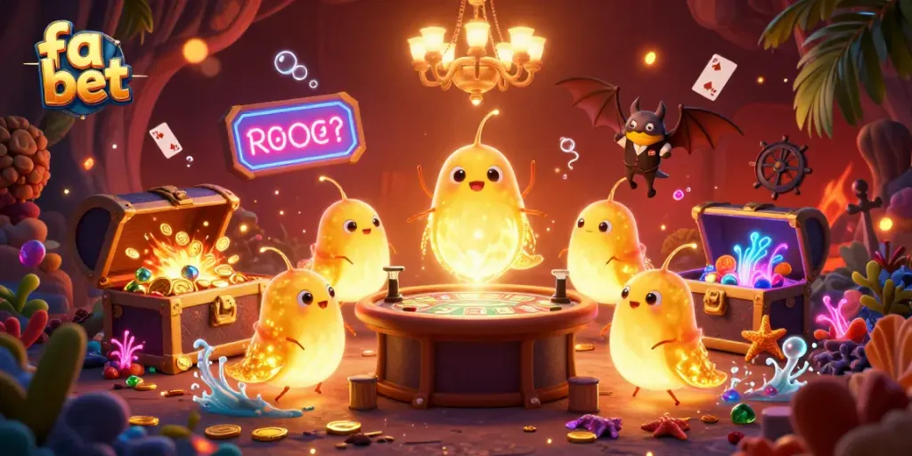 Engage with fa bet's vibrant glowworm casino scene, showcasing bioluminescent characters and lively gaming elements.