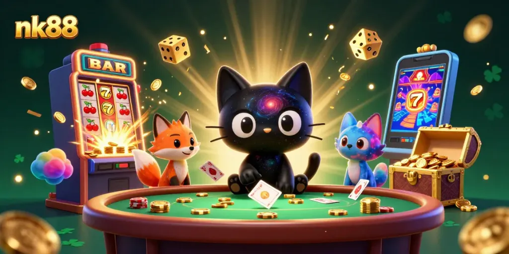 Experience thrilling nk88 casino gaming with a cosmic twist featuring dazzling visuals and vibrant characters.