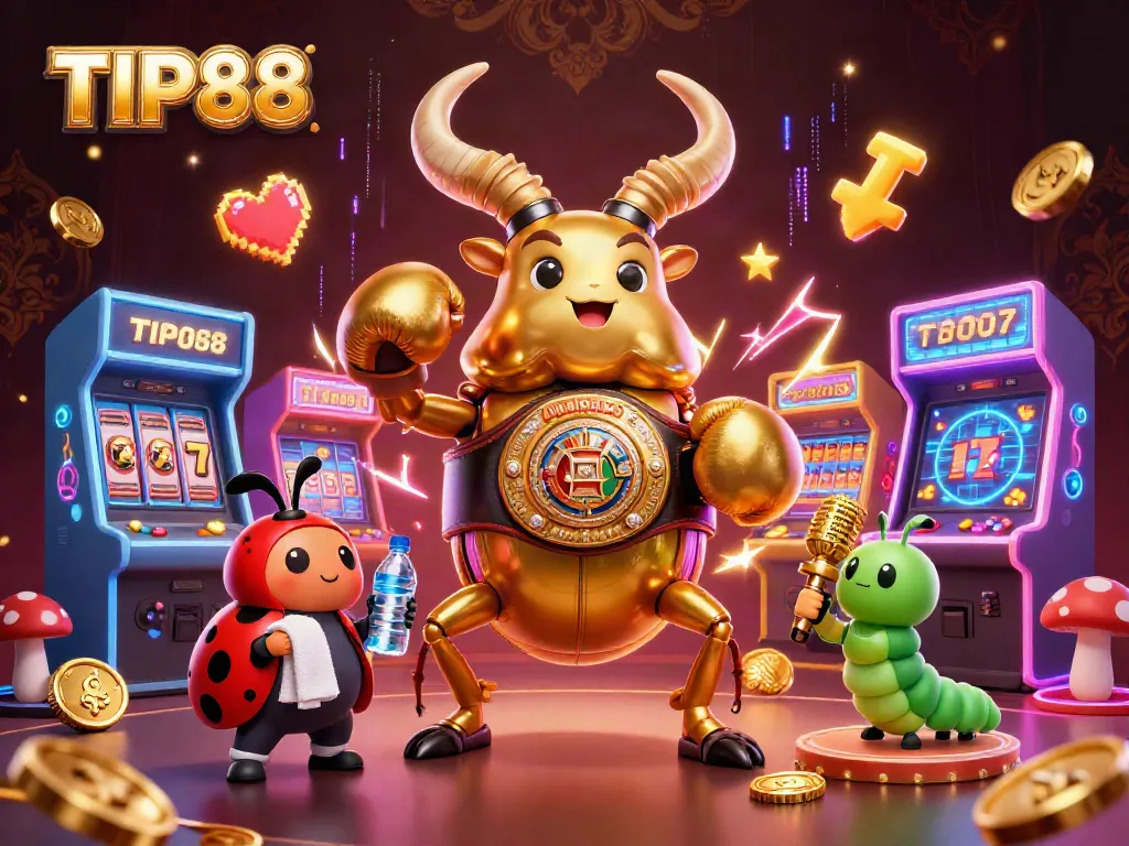 Bet on TIP88 with a dynamic 3D casino scene featuring exciting gaming elements and vibrant characters.