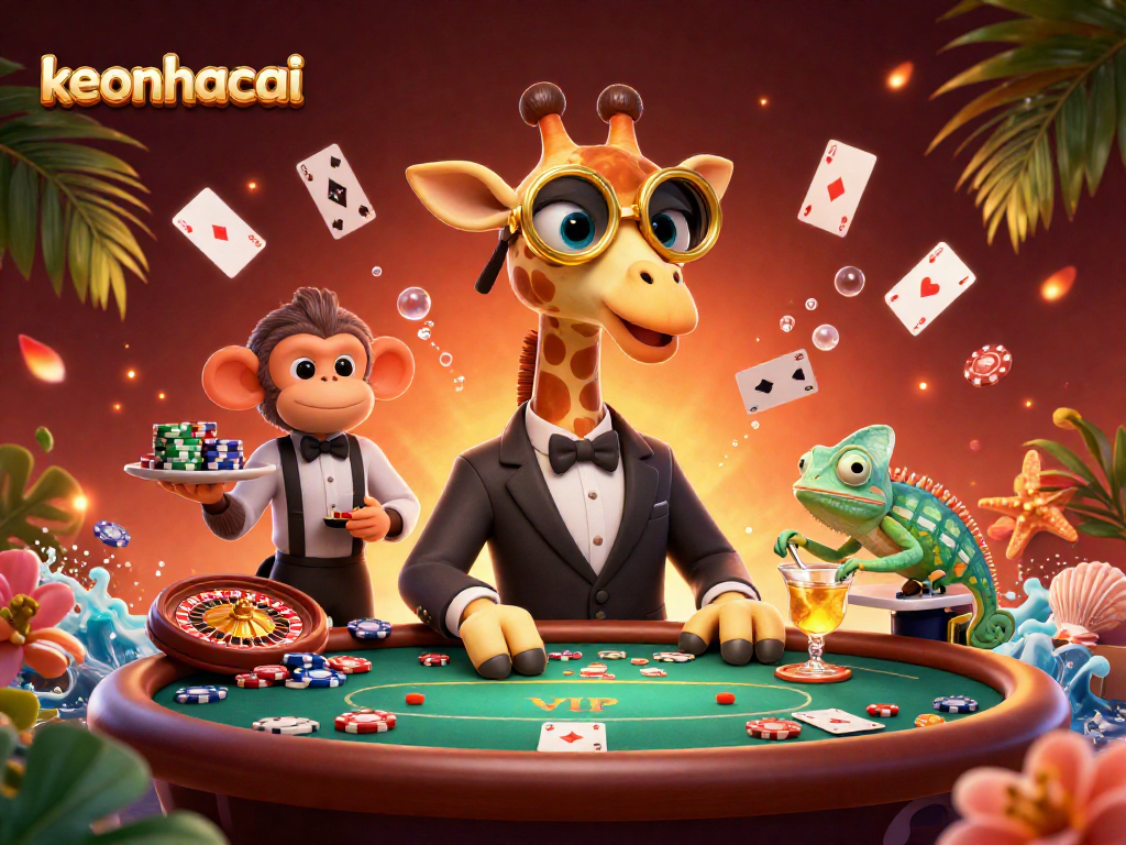 Experience thrilling poker action with keonhacai through vibrant casino characters and elements.
