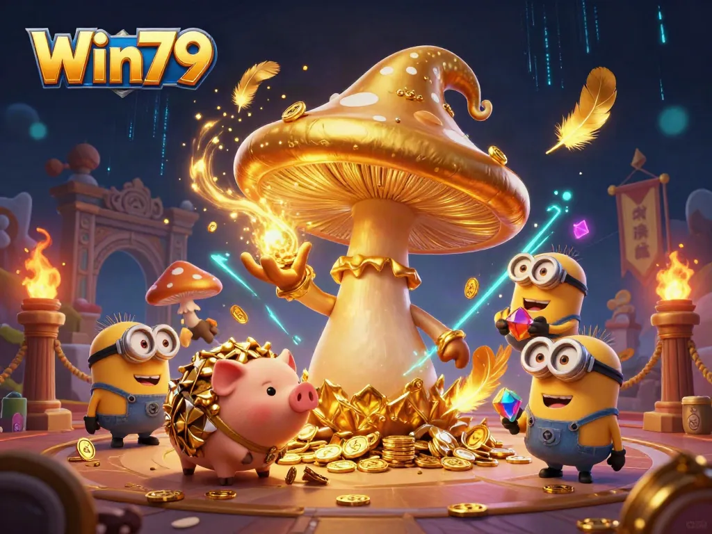 Engage with exciting gaming adventures at Win79, featuring vibrant wizard characters and a treasure-filled arena.