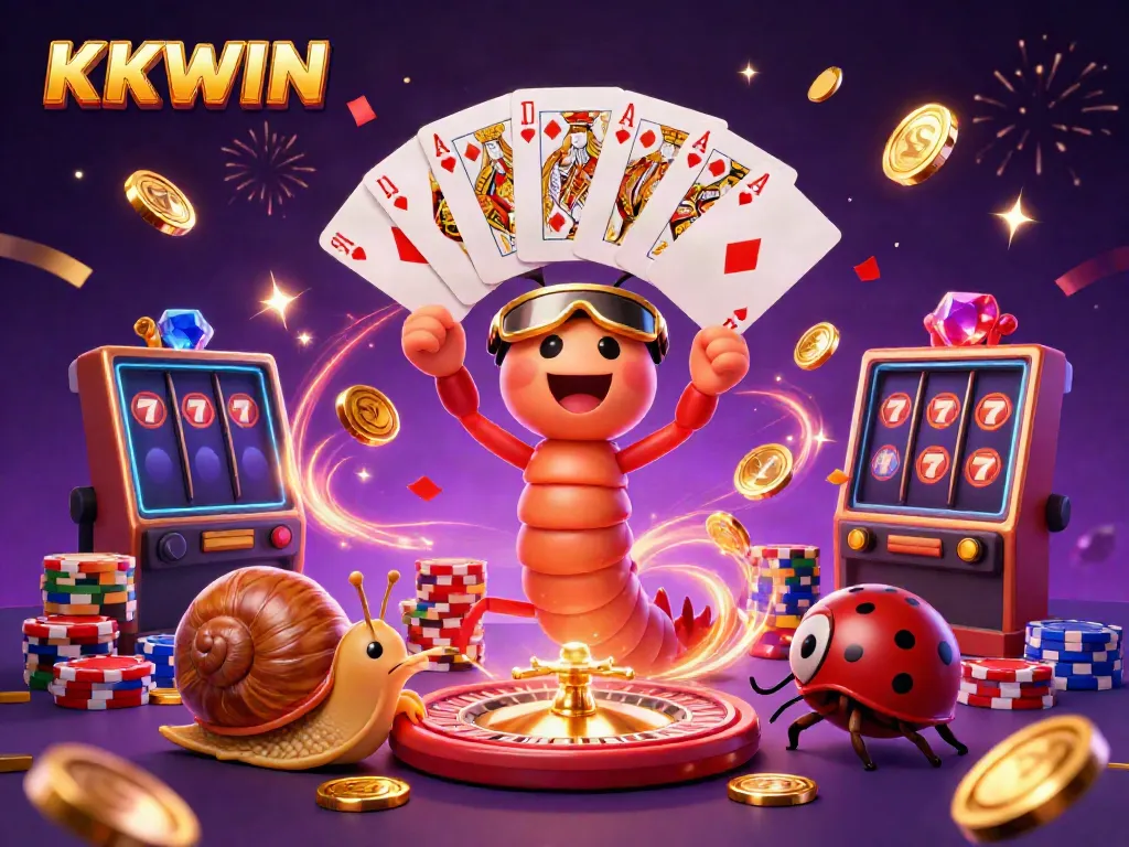 Experience the excitement of KKWIN's casino with vibrant characters and energetic game elements.