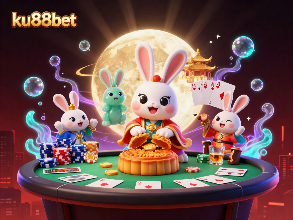 Play poker with ku88bet on a lunar poker table featuring an enchanting moon rabbit scene.