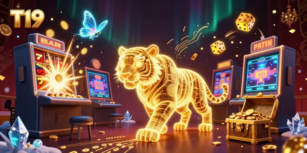 Experience the vibrant gaming world of T19 with exciting jackpots and sparkling casino elements.