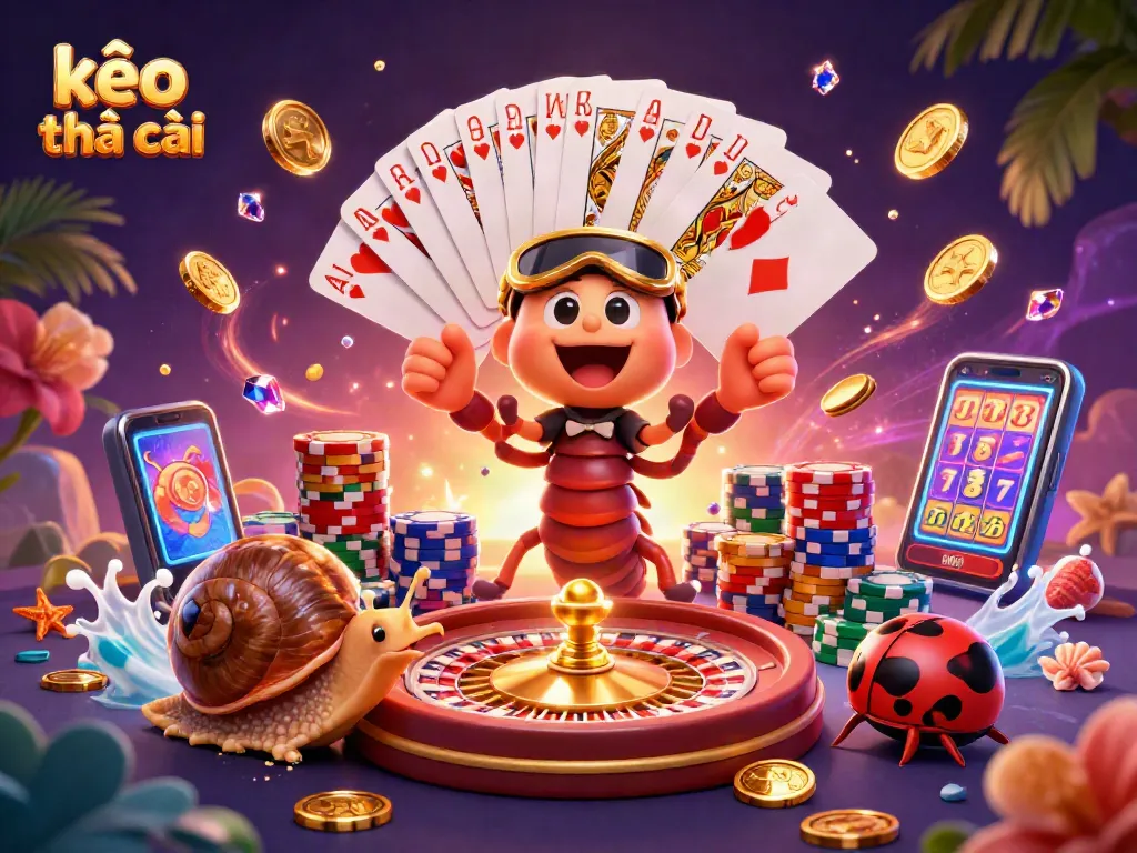 Engage with kèo nhà cái through this vibrant illustration of a lively casino scene featuring a millipede dealer and exciting game elements.