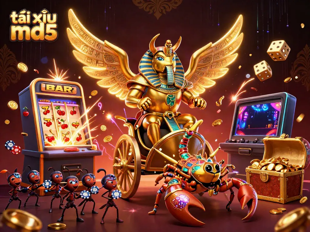Experience the excitement of tài xỉu md5 with vibrant casino elements and dazzling characters.