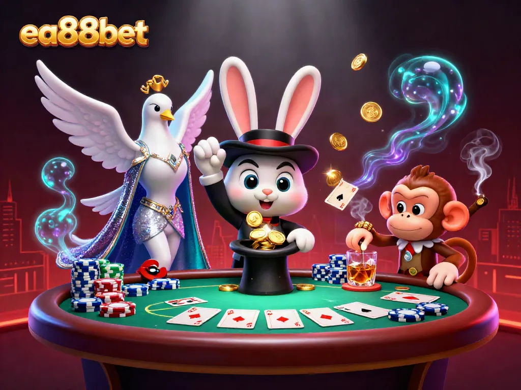 ea88bet Casino Adventure: Magical rabbit, dove, and monkey create winning excitement.