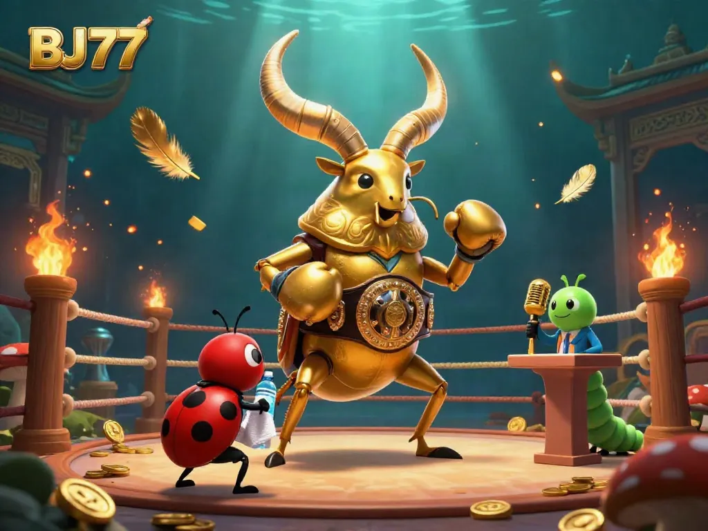 Engage with BJ77 in this vibrant casino-themed 3D illustration showcasing dynamic gambling action.