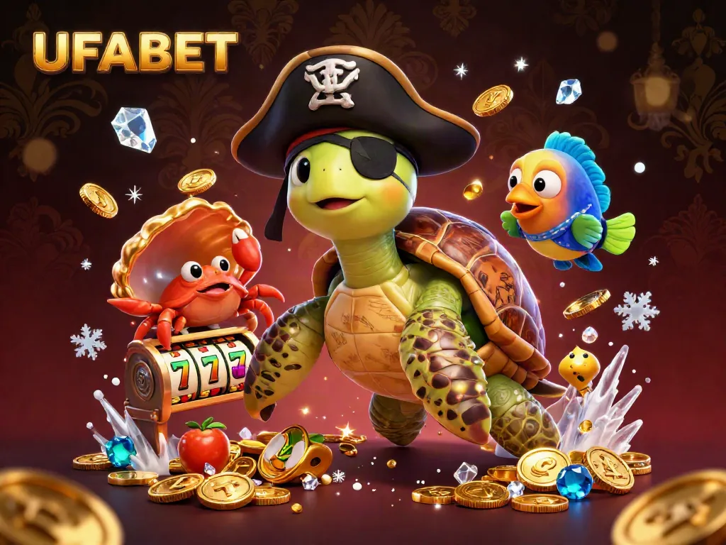 Experience UFABET's exciting slot game adventures with a vibrant treasure scene featuring unique characters.