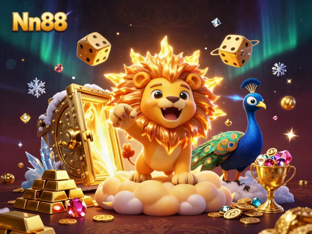 Spin the reels with Nn88's exhilarating slots adventure, featuring glowing treasures and vibrant 3D characters.