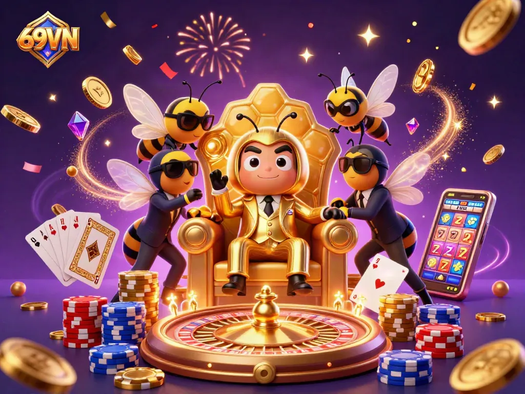 Experience the thrill at 69VN with a vibrant casino scene filled with treasures and excitement.