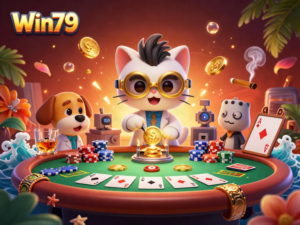 Experience thrilling gambling action with Win79's vibrant casino scene featuring captivating characters and rich detail.