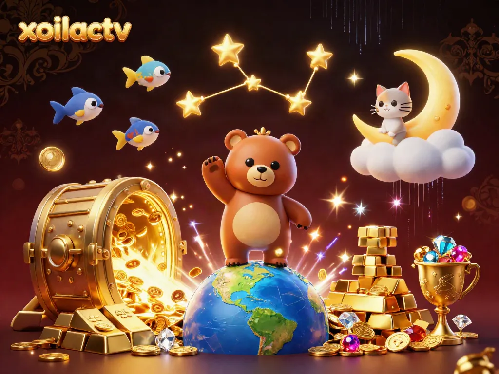 Xoilactv captivates viewers with fantasy elements as a constellation bear scoops coins, symbolizing winning in the casino realm.