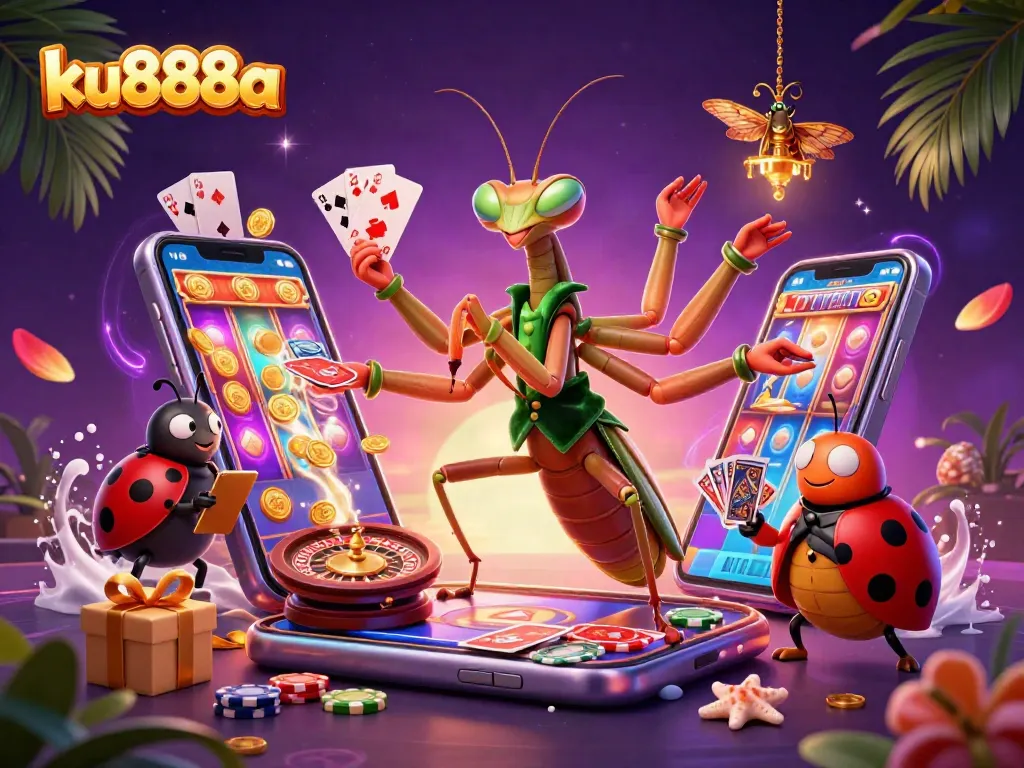 Experience thrilling games at ku888a with vibrant characters in a lively casino scene.