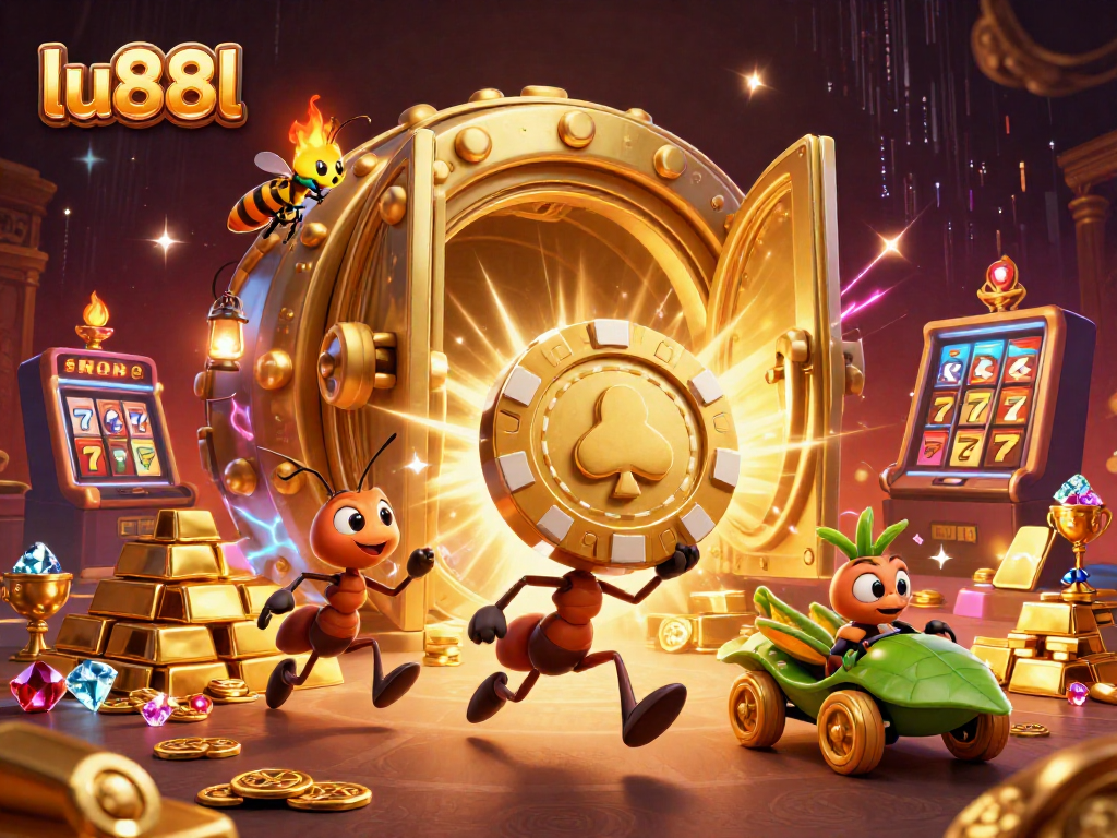 Engage in thrilling adventures at lu88l, where a team of cartoon ants heist golden chips amid a dazzling casino.