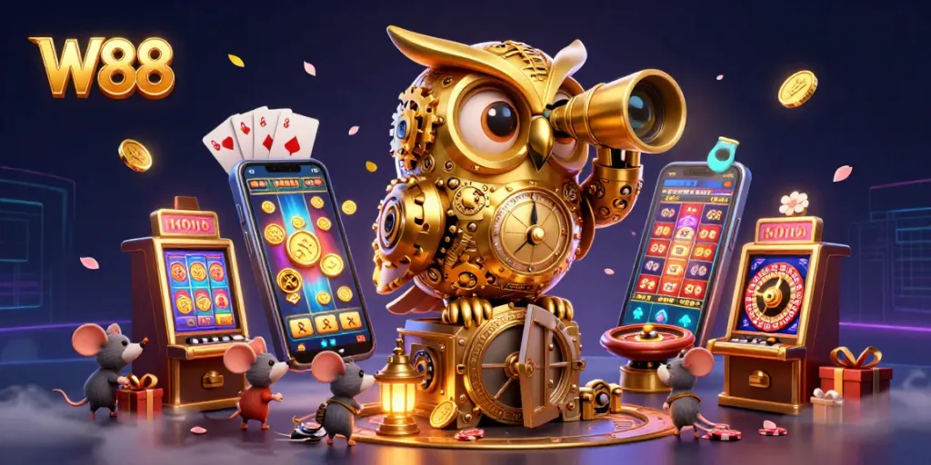 Discover thrilling gaming experiences with W88 in this dynamic casino scene.