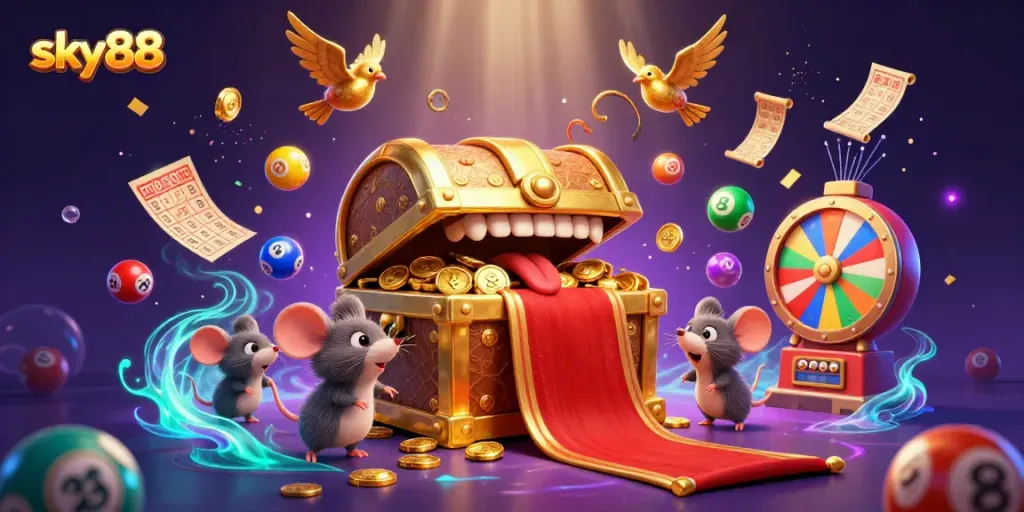 Experience thrilling gameplay with sky88 as adventurer mice discover treasures in a vibrant casino scene.