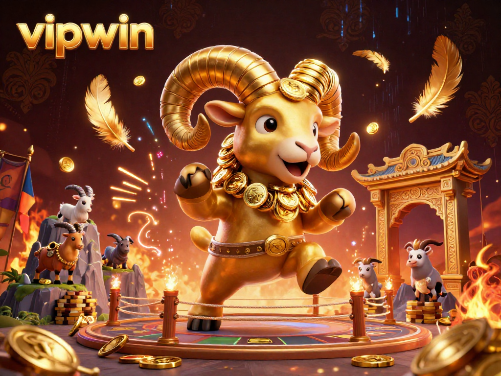 Experience thrilling moments at vipwin with a golden ram charging through a dynamic casino arena.