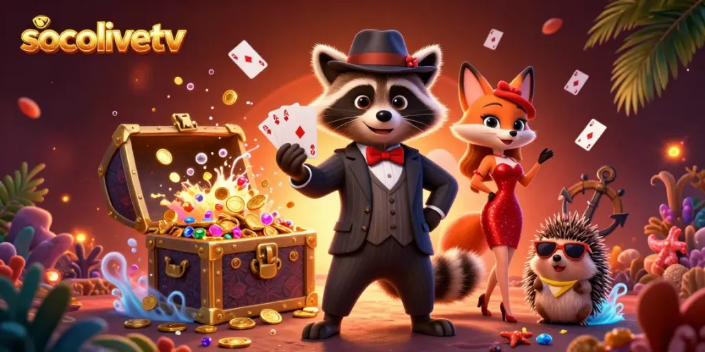 Engage in thrilling gameplay with Socolivetv's vibrant gambling scene featuring charming characters.