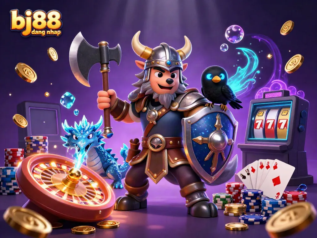 Win big at bj88 dang nhap with thrilling games, golden coins cascading, and vibrant casino elements.