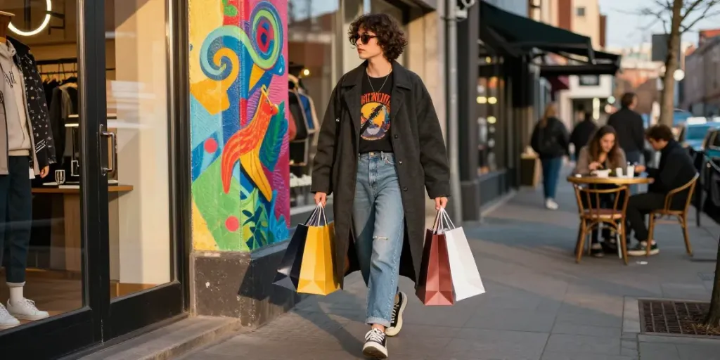 Young adult embracing style and fashion at rokok88 in a vibrant urban setting