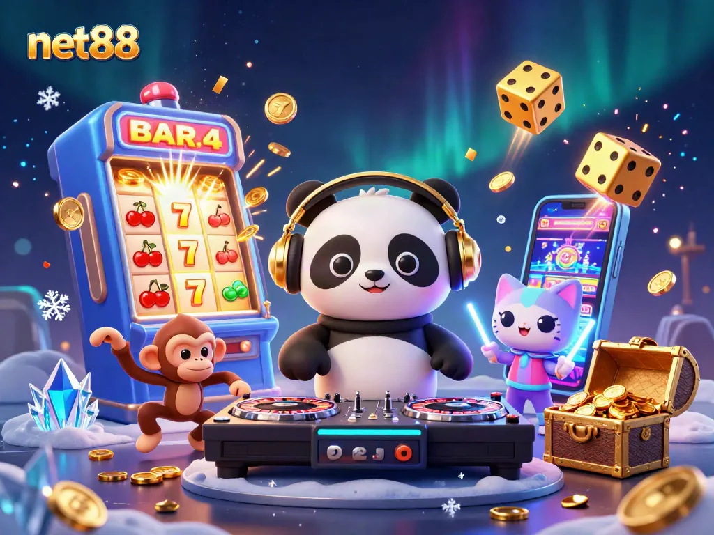 Experience the vibrant world of net88 with exciting games and thrilling elements in a dynamic casino scene.
